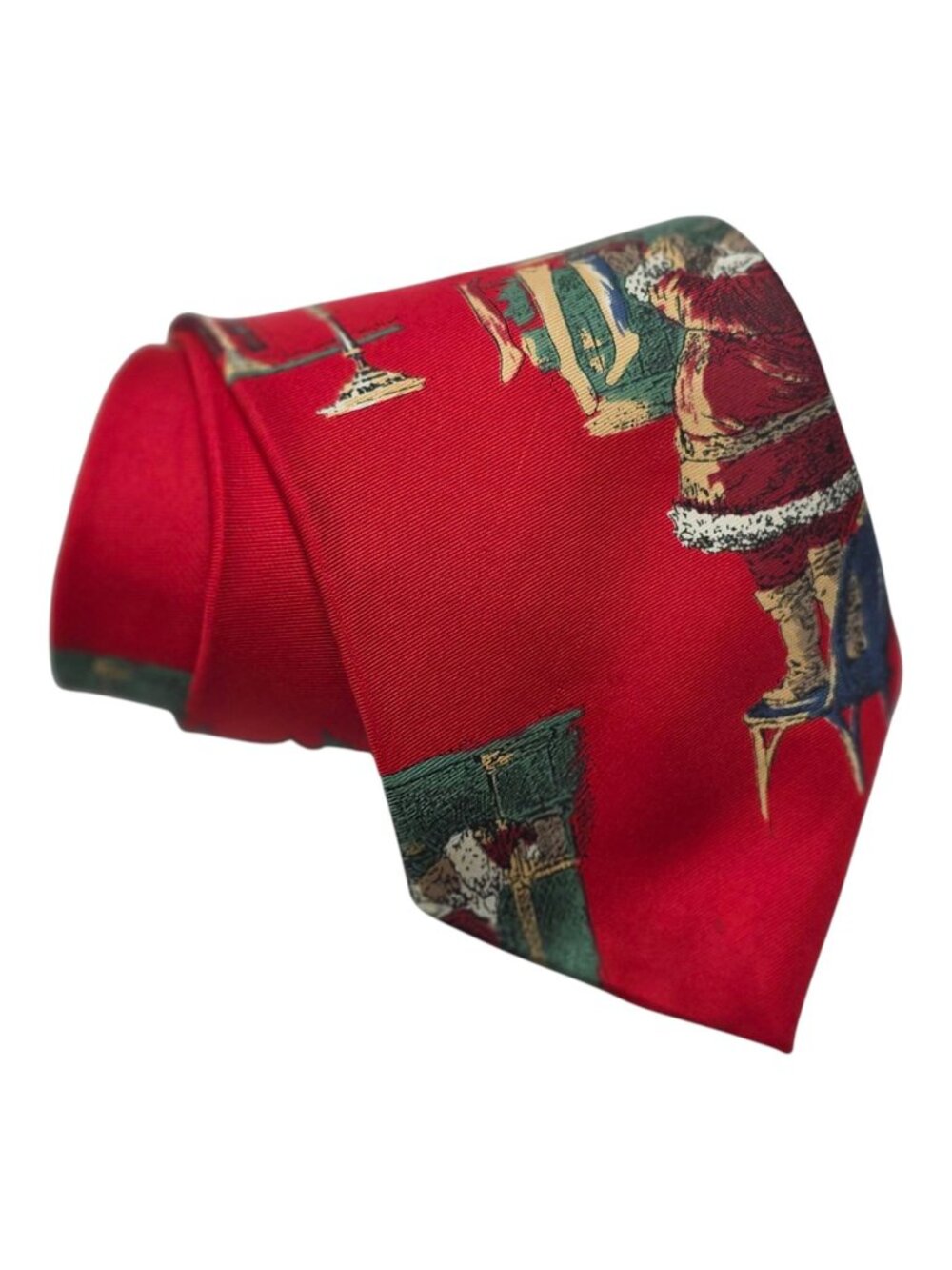 Wembley Red Silk Christmas Necktie Santa Claus Holiday Design